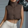 thumbnail image 3 of ABATAB Cropped Winter Vests for Women Warm Sleeveless Puffer Quilted Gilet Lightweight Zipper High Neck Padded Waistcoat Jackets(Small,Brown), 3 of 3