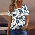 thumbnail image 2 of GERsome Womens Short Sleeve T-shirts Summer Pleated Square Neck Floral Tops Casual Loose Fit Tee, Sizes S-3XL, 2 of 5