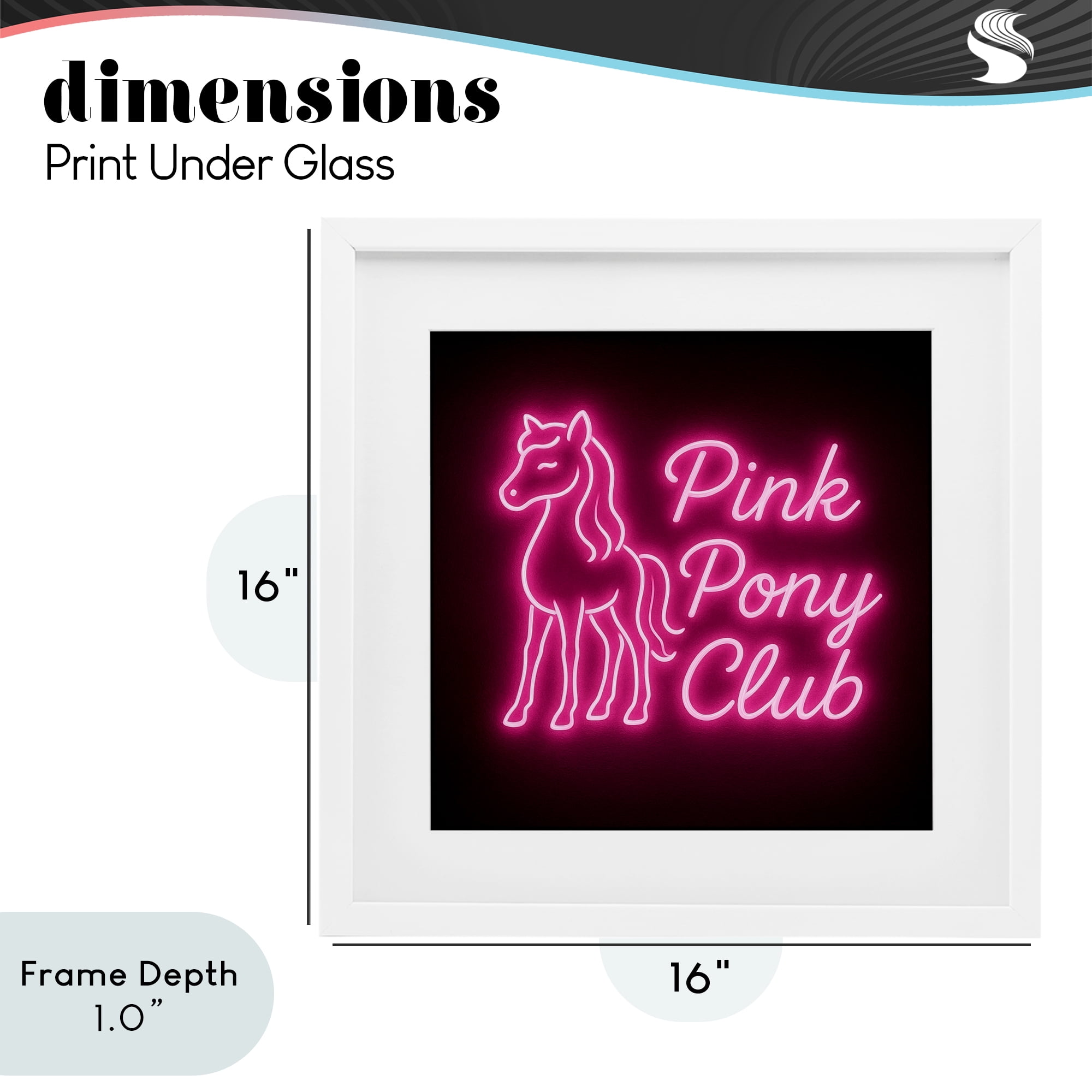 Stupell Industries Pink Pony Club Neon White Framed Print Under Glass, design by Grotto Studios