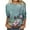 Blue, variant on BangWanChi 3/4 Length Sleeve Womens Tops Plus Size Tunic Fashion Woman Casual Round Neck Printing Blouse 3/4 Sleeve T-Shirt Summer Tops