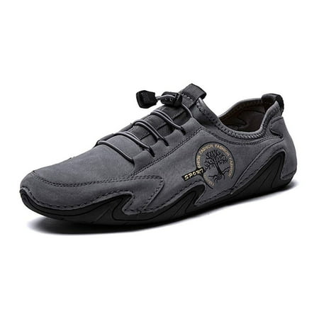 Men s Casual Loafers Slip On Boat Shoes Comfort Driving Outdoor Work Office Dress Sneakers Leather Lace up Mocassins 8.5 Gray