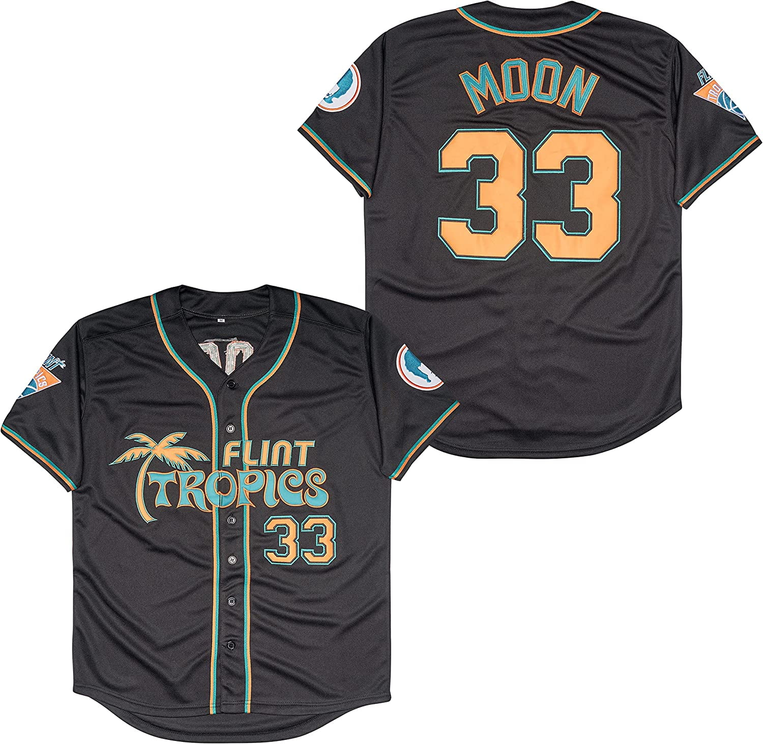 : Movie Baseball #33 Moon Flint Tropics Baseball Jersey for Men  Stitched S-XXXL (as1, Alpha, s, Regular, Regular, Black) : Sports & Outdoors