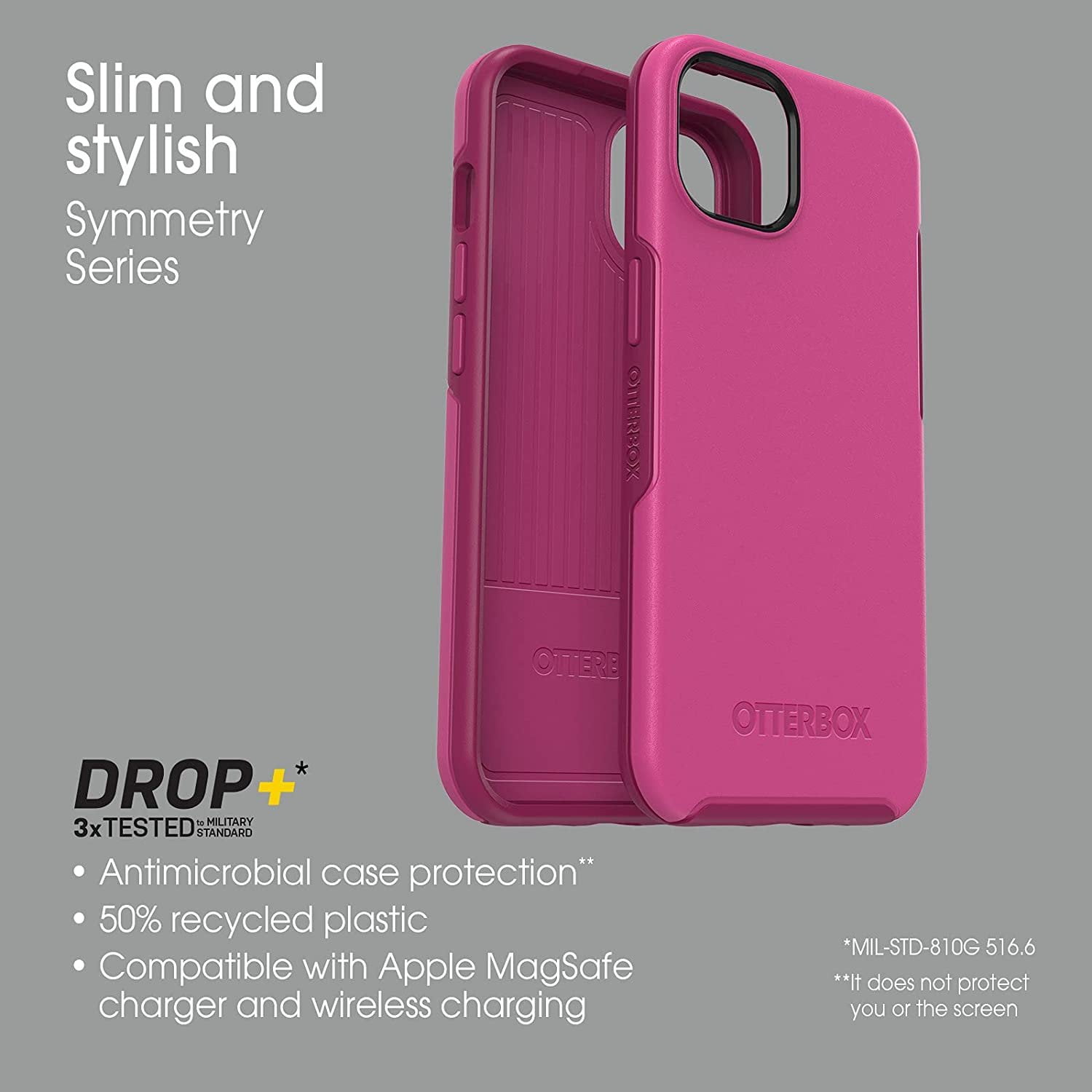 OtterBox Symmetry Series Antimicrobial Slim Case for iPhone 13, Pink