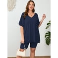 thumbnail image 5 of SHOWMALL Women Plus Size Outfits Set Soft Loungewear Navy Blue 2X Summer 2-Piece Pajamas Short Sleeves and Bliker Shorts Lounge Sets for Women, 5 of 7