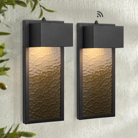LamQee 2 Packs Modern LED Outdoor Wall Lights Sconces Dusk to Dawn Outdoor Light Fixture, Black LED Exterior Lighting Fixtures Wall Mount with Water Glass for House Porch Patio, 3000K 10W 800LM