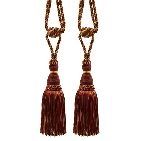DECOPRO Noblesse Collection Elegant Curtain & Drapery Tassel Tieback, Tassel Length 8" (20cm), Spread 30" (76cm) # TBH8, Burgundy Gold Red #1253 (Carmine Red, Yellow Gold, Dark Red) Set of 2