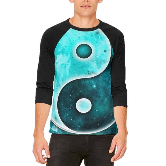 Galaxy Stars Yin Yang Distressed Mens Raglan T Shirt White-Black X-LG