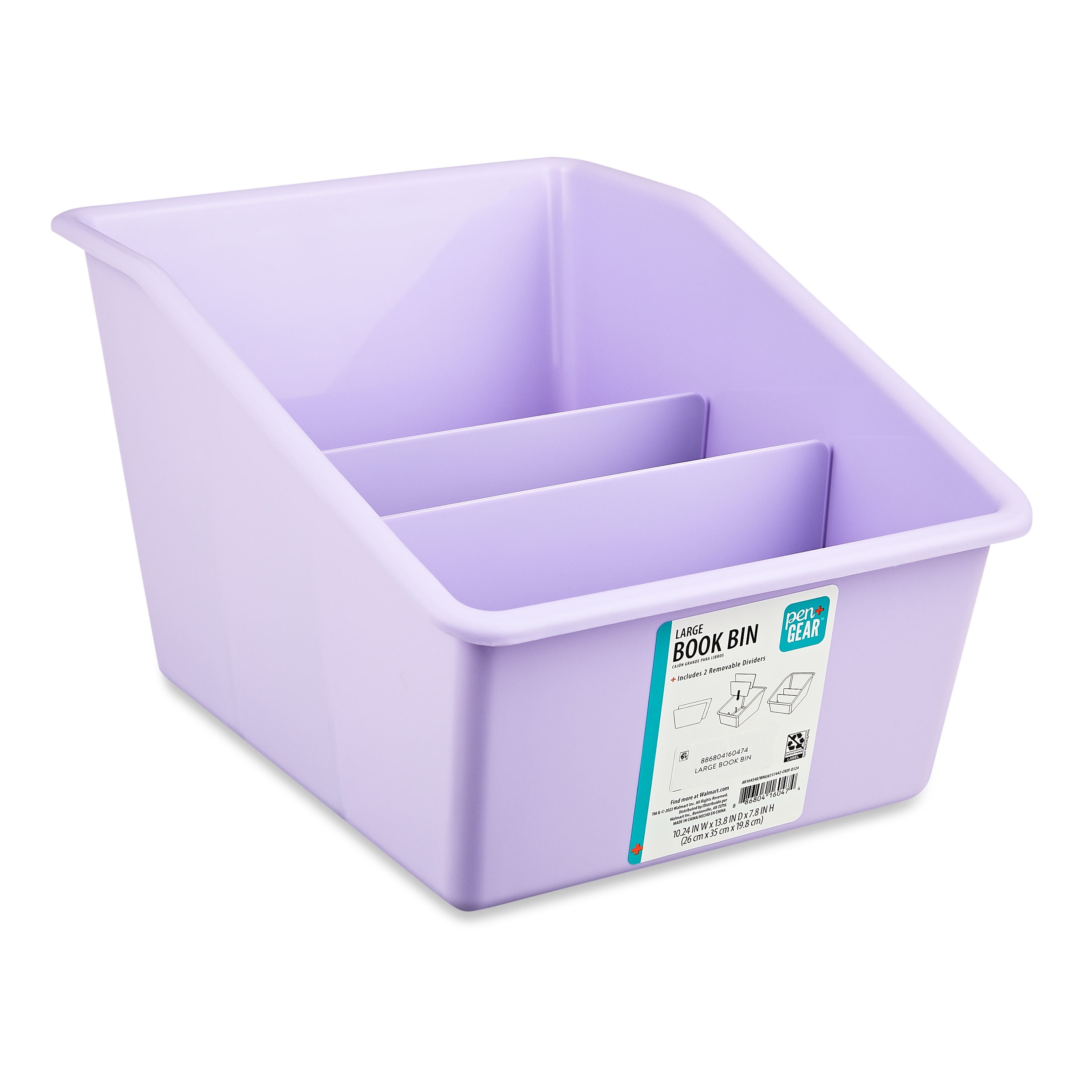 (6 pack) Pen+Gear Large Book Bin with 2 Removable Dividers, Desktop Organizer, Lavender