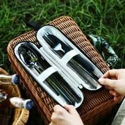 Hecef Portable Travel Cutlery Set, 9 Pcs Black Titanium Plating Reusable Stainless Steel Flatware