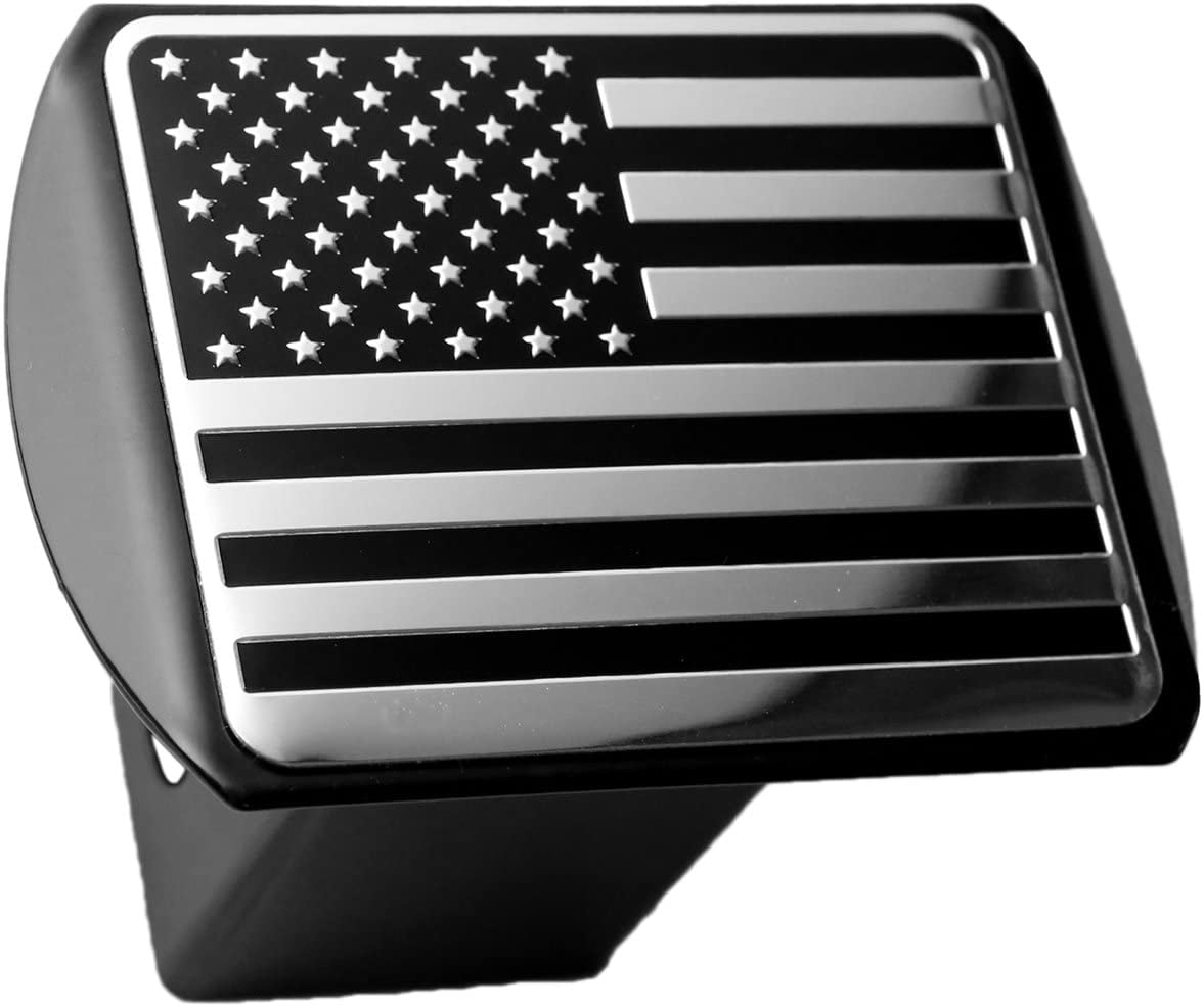 LFPartS USA US American Flag 3d Chrome Emblem On Black Trailer Metal Hitch Cover Fits 2 Receivers Hbl24029