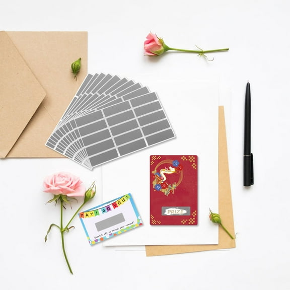 CIMAXIC 150 Pcs DIY Scratch Off Tickets Silver PVC Rectangle Labels For Weddings