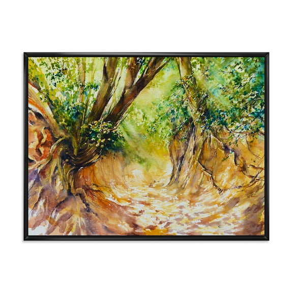 Designart 'Little Road in Deep Forest ' Traditional Framed Canvas Wall Art Print