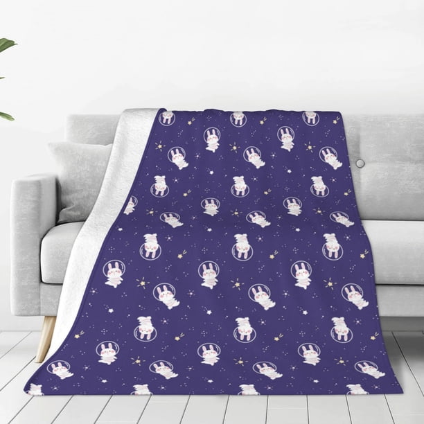 Balery Astronaut Rabbit Manta de Felpa Suave y Acogedora – Cobija de Franela Aterciopelada para Cama, Lavable y Cálida para Sofá, Mascotas, Transpirable-80"x60"