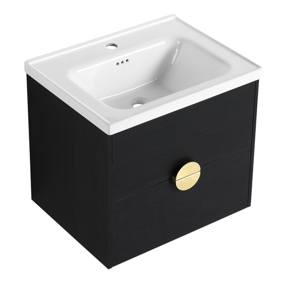 24'' Wall Mounted Single Bathroom Vanity with Sink, Modern Floating Bathroom Vanity with Ceramic Basin and Storage Cabinet for Home Hotel