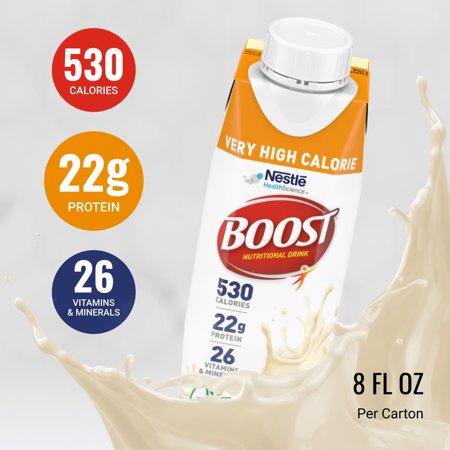 BOOST VERY HIGH CALORIE NUTRITIONAL DRINK – HELPS WEIGHT GAIN & MAINTENANCE – VERY VANILLA – 8 FL OZ (1 CARTON)