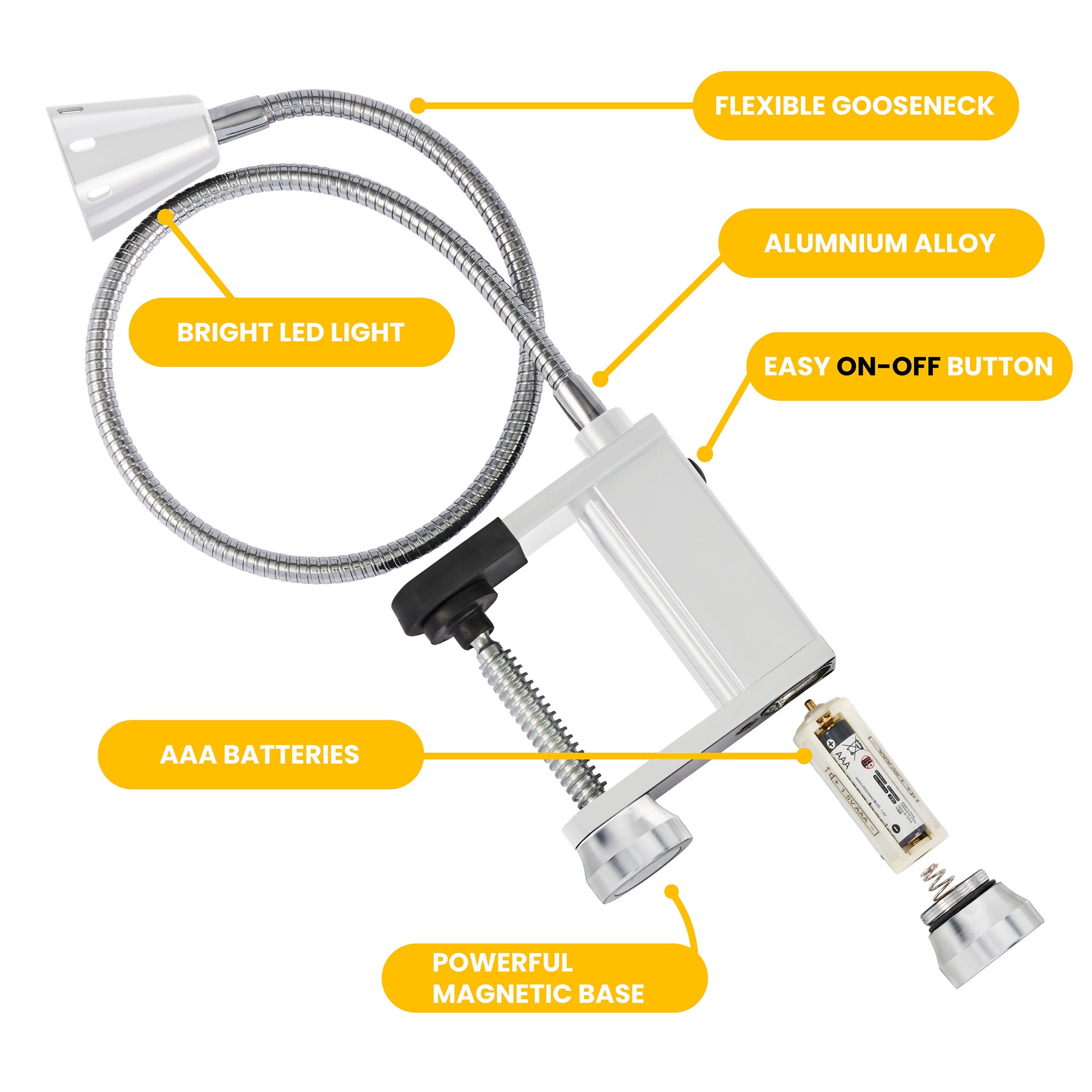 LED Concepts Flexible Magnetic Grill Light, 2-Pack, Silver, 360° Gooseneck