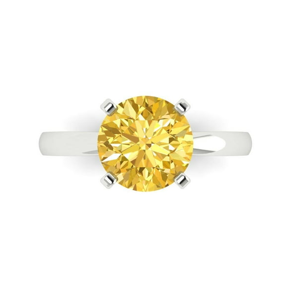 Solitaire Engagement Ring for Women - 3ct Simulated Yellow Diamond in 14K White Gold Promise Ring