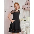 thumbnail image 6 of Oudiya Girls Contrast Mesh Short Sleeve A Line Party Dresses Black Formal Dress with Pockets for Tween 5-12Y, 6 of 8
