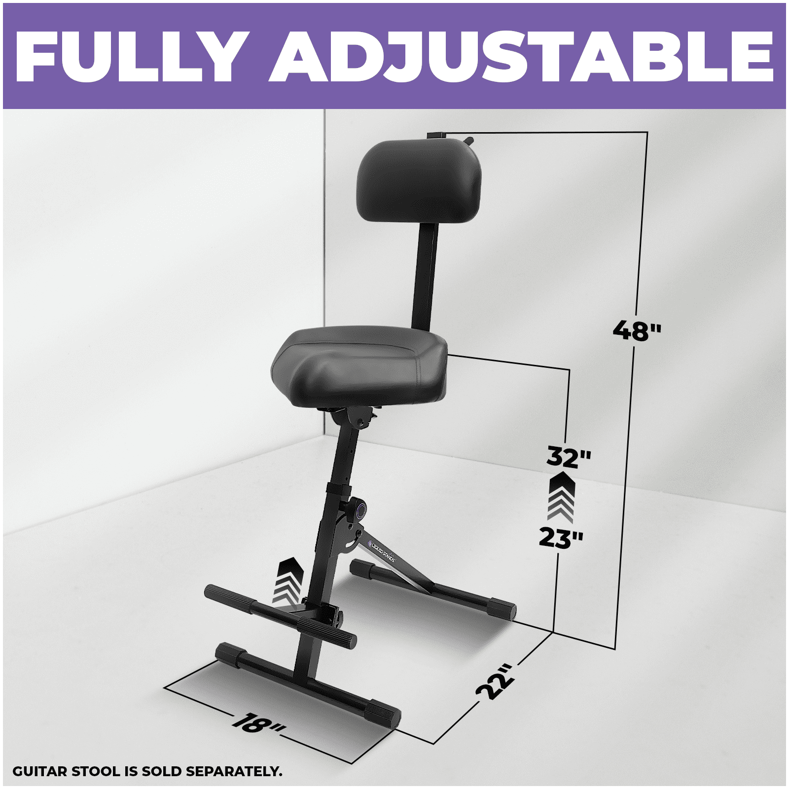 Liquid Stands Adjustable Backrest for LS MS1150 & MS1092B – 1010–1220mm Height/Depth, Spring Knob Adjustment, Built-In Guitar Holder – Compatible Piano Bench Support by Liquid Stands