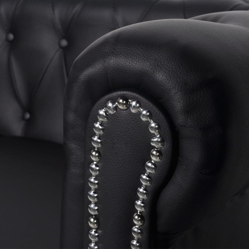 Kepooman Modern Artificial Leather Upholstered 3 Seater Sofa for Living Room, Black Kepooman Modern Artificial Leather Upholstered 3 Seater Sofa for Living Room, Black