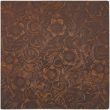 Genuine Leather Sheets 8" x 8" Embossed Leather Fabric Pre Cut Leather Pieces 1.6mm Thick Retro Floral Grained Leathercloth Square Leather Hides DIY Arts Crafts Purse Making Coconut Brown