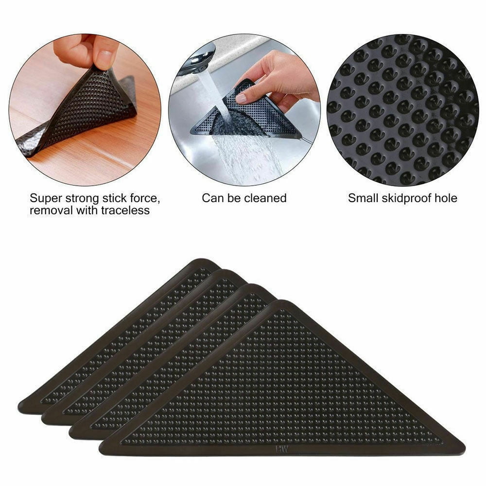 Rug Gripper,4 PCS Rug Grippers for Area Rugs,Non Slip Rug Grippers for Hardwood Floors,Anti Slip Carpet Pads for Tile/Wood Floor,Area Stickers Rugs Grips Stoppers to Prevent Curling