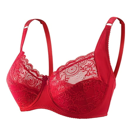 Bigersell Workout Bra Womens Solid Lace Lingerie Bras Underwear Bralette Bras Comfortable Bra Regular Size Nursing Sleep Bra  Style 9104  Red 42E