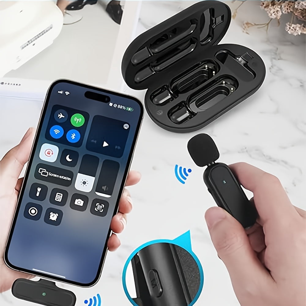 2 professional wireless collar microphone, noise reduction plug and play, suitable for Android, iPhone, iPad, including adapters, suitable for live broadcast, recording, Vlog, wireless microphone.