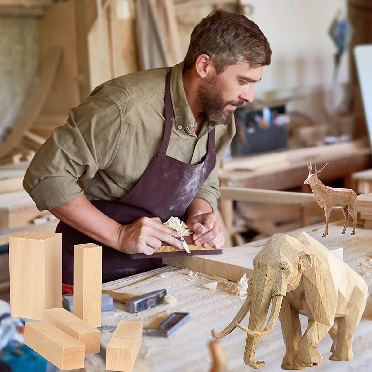BeaverCraft Wood Carving Blocks Set 5pcs. Basswood