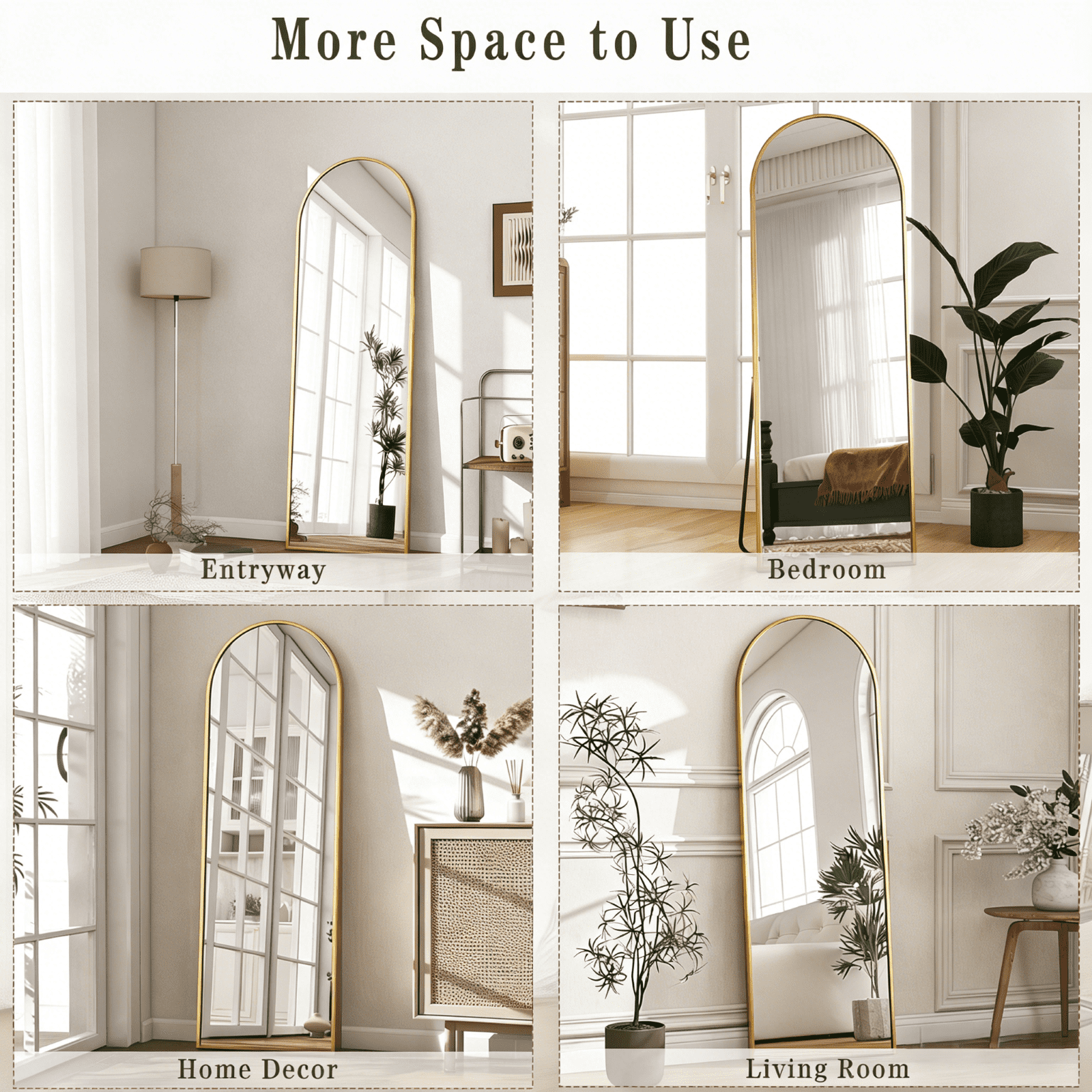 SEETHRUGLIMMER 68"x22.2" Arched Full Length Mirror Wall-Mounted Floor Mirror with Stand, Gold