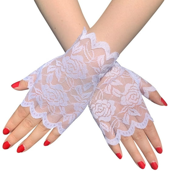 Women Short Lace Gloves Elegant Formal Dress Fingerless Mittens for Wedding Party Pageant Costume Favor