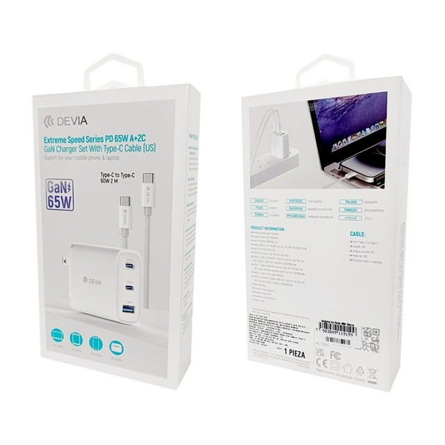 DEVIA Cargador Rápido de 65W 2Tc-1