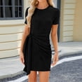 thumbnail image 2 of Womens Casual Dress Short Sleeve Ladies Bodycon Ruched Ruffle Hem Mini Dress Slim Fit Elegant Party Club Dresses, 2 of 8
