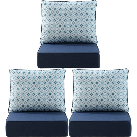Opohoro Outdoor Deep Seat Printed Cushion Sets, 24"x24"x6", Water Resistant & UV Resistant Comfortable Patterned Furniture Cushions for Patio Chair, Sofa, Loveseat