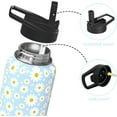 thumbnail image 4 of 40oz Daisy Water Bottles with Flip Straw & Spout Lid, Double Wall Stainless Steel Travel Sport Bottle, Blue Gym Gifts for Women Men (1PC), 4 of 6