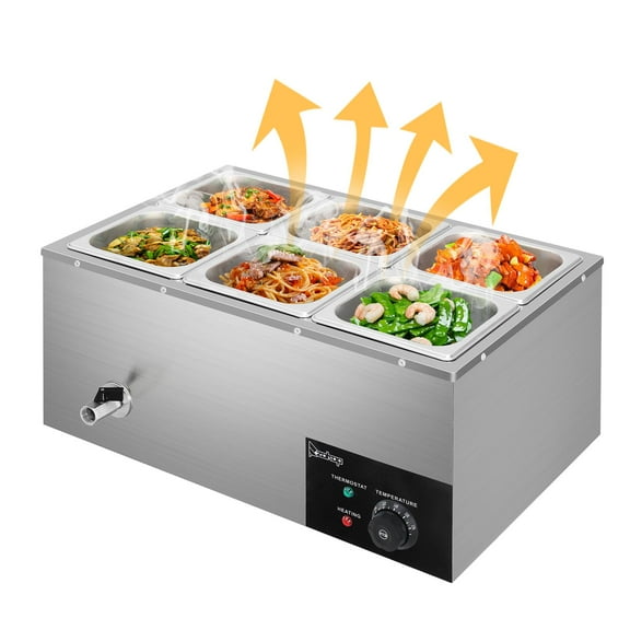 Ktaxon 6-Pan Commercial Food Warmer, Professional Stainless Steel Buffet 19.2 Quart Capacity for Catering and Restaurants