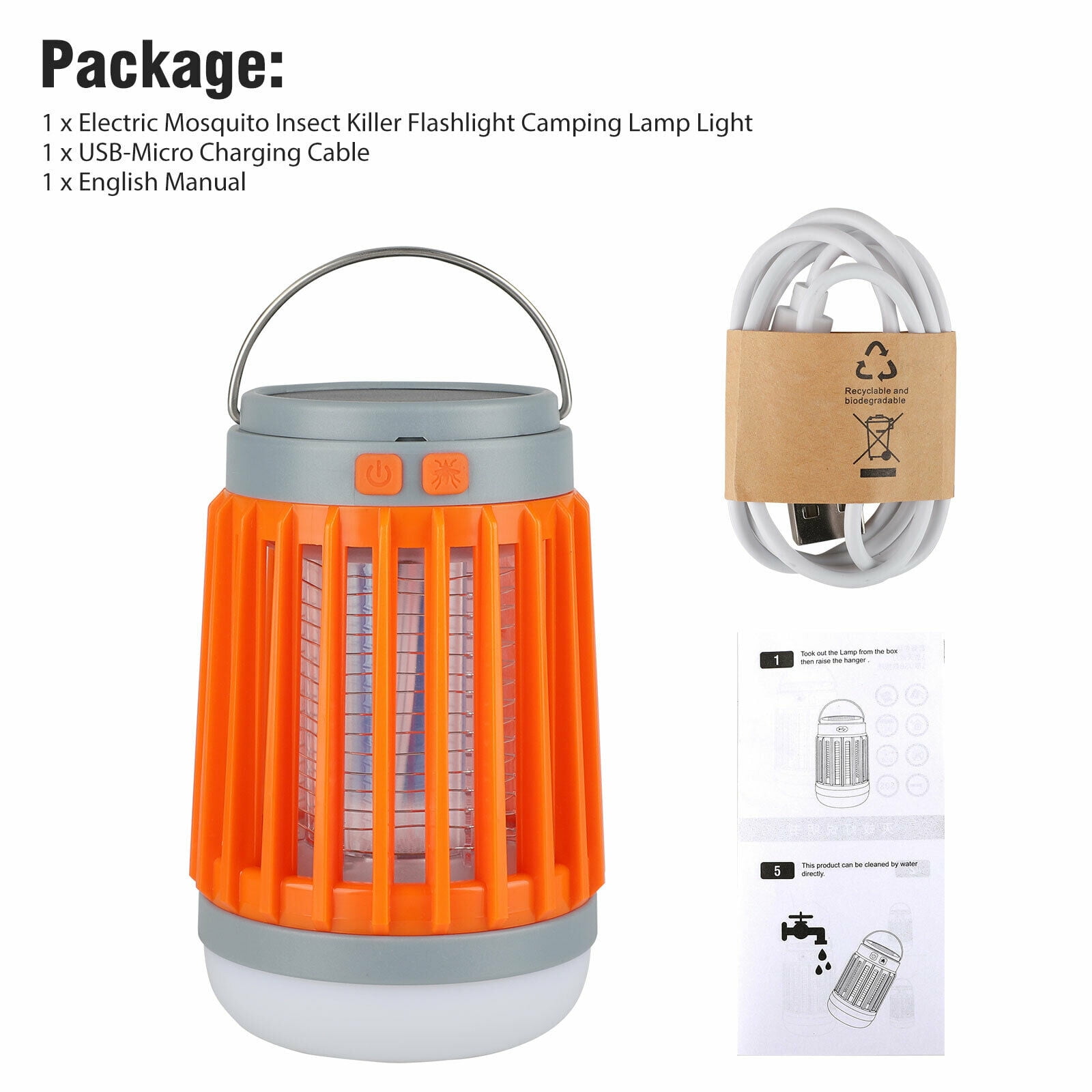 3 in 1 Outdoor Bug Zapper for Camping with LED Lantern,USB Rechargeable Lamp Bui 