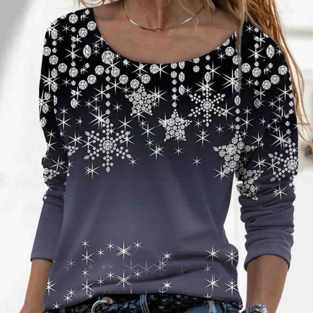 Ichuanyi Liquidación Fashion Women Impresión casual Redonda de manga larga Camiseta suelta Tops de blusa ICHUANYI WER2023081605462
