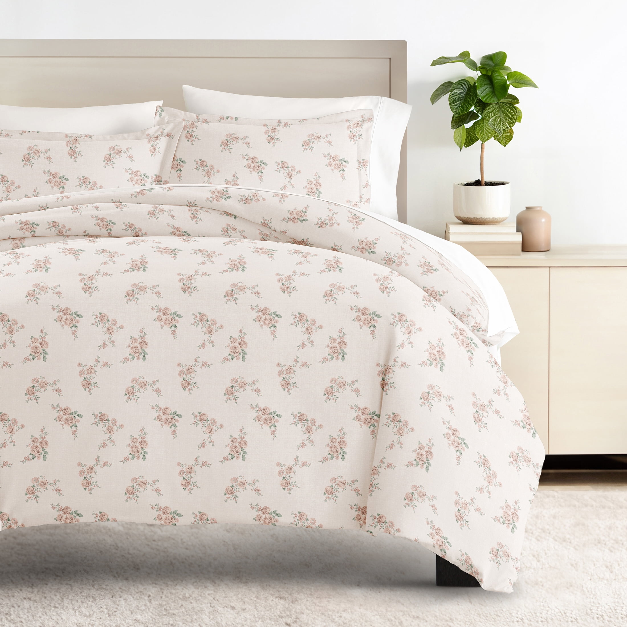 Duvet Cover Set - Ultra Soft & Breathable - Floral Rose Apricot for Full/Size Bedding by Comfort Canopy