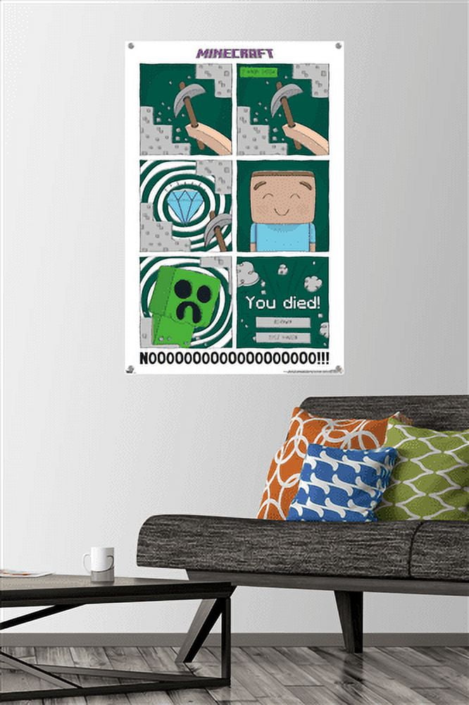Minecraft - Simple Comic Steve Creeper Wall Poster with Pushpins, 22.375" x 34"