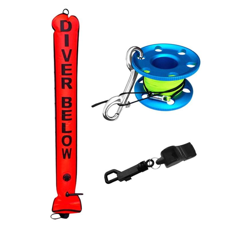 High Visibility Scuba Diving SMB Surface Marker Buoy Tube Safety Whistle 