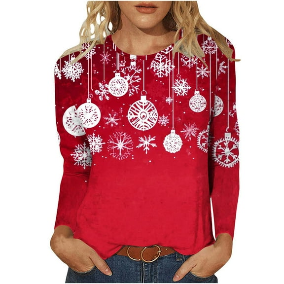 asdoklhq Mock Neck Sweatshirt Women Christmas Women's Fashion Tees Casual Round Neck Loose T Shirt Long Sleeve Christmas Print Shirt Multicolor 3X