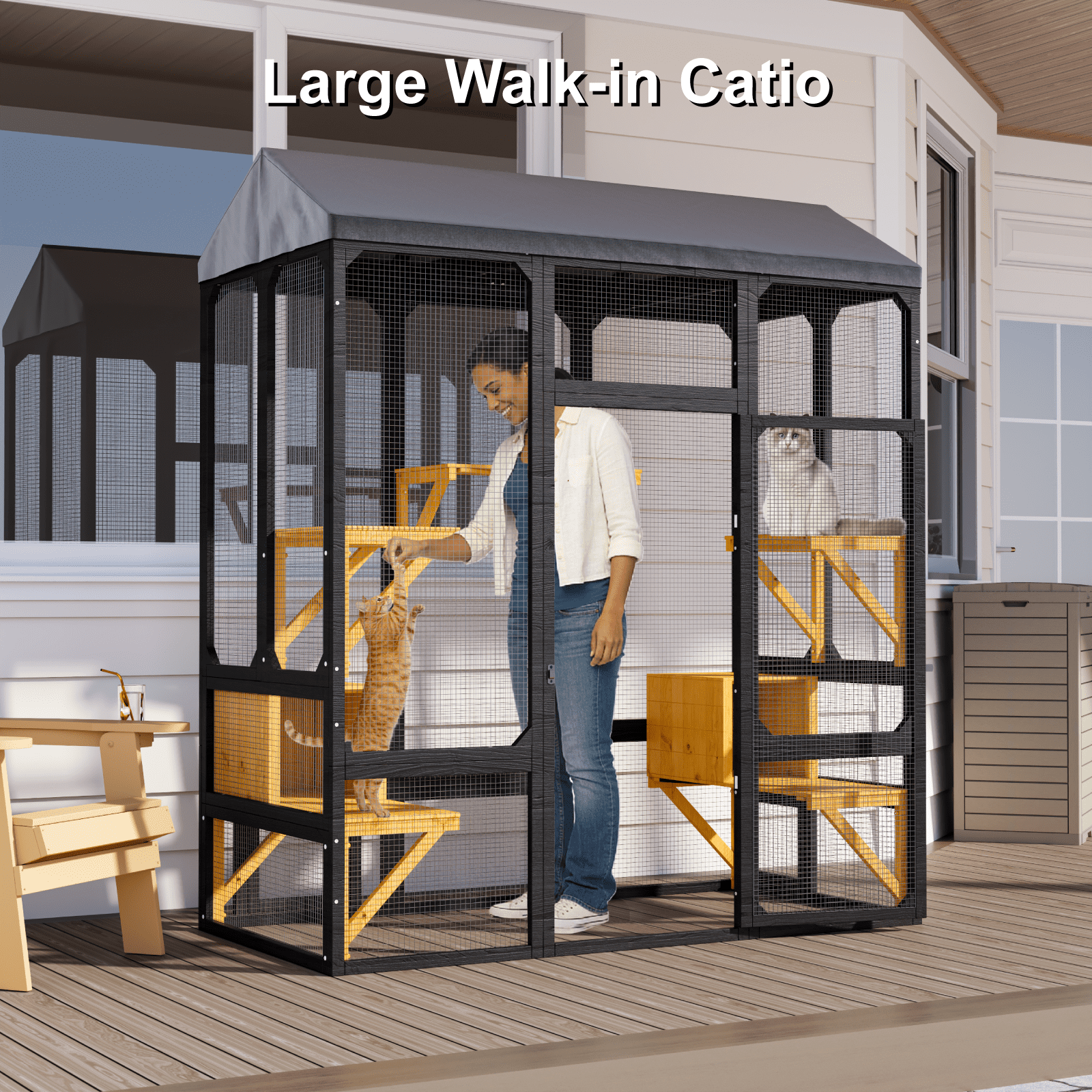 OVEXIR 72” Catio Outdoor Cat Enclosure, Large Cat Catio for Multiple Cats, Outdoor Cats Enclosure with Waterproof Cover, Black & Yellow