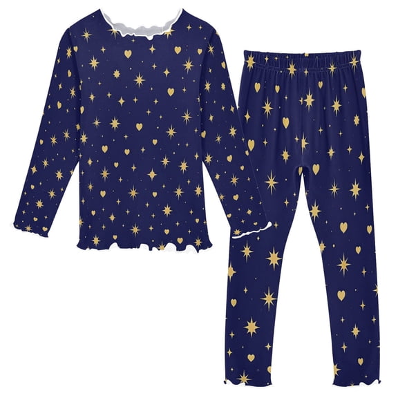 Girls Pajama Set with Long Sleeve Shirt and Pants Soft Thermal Sleepwear Night Heart Pattern 2T