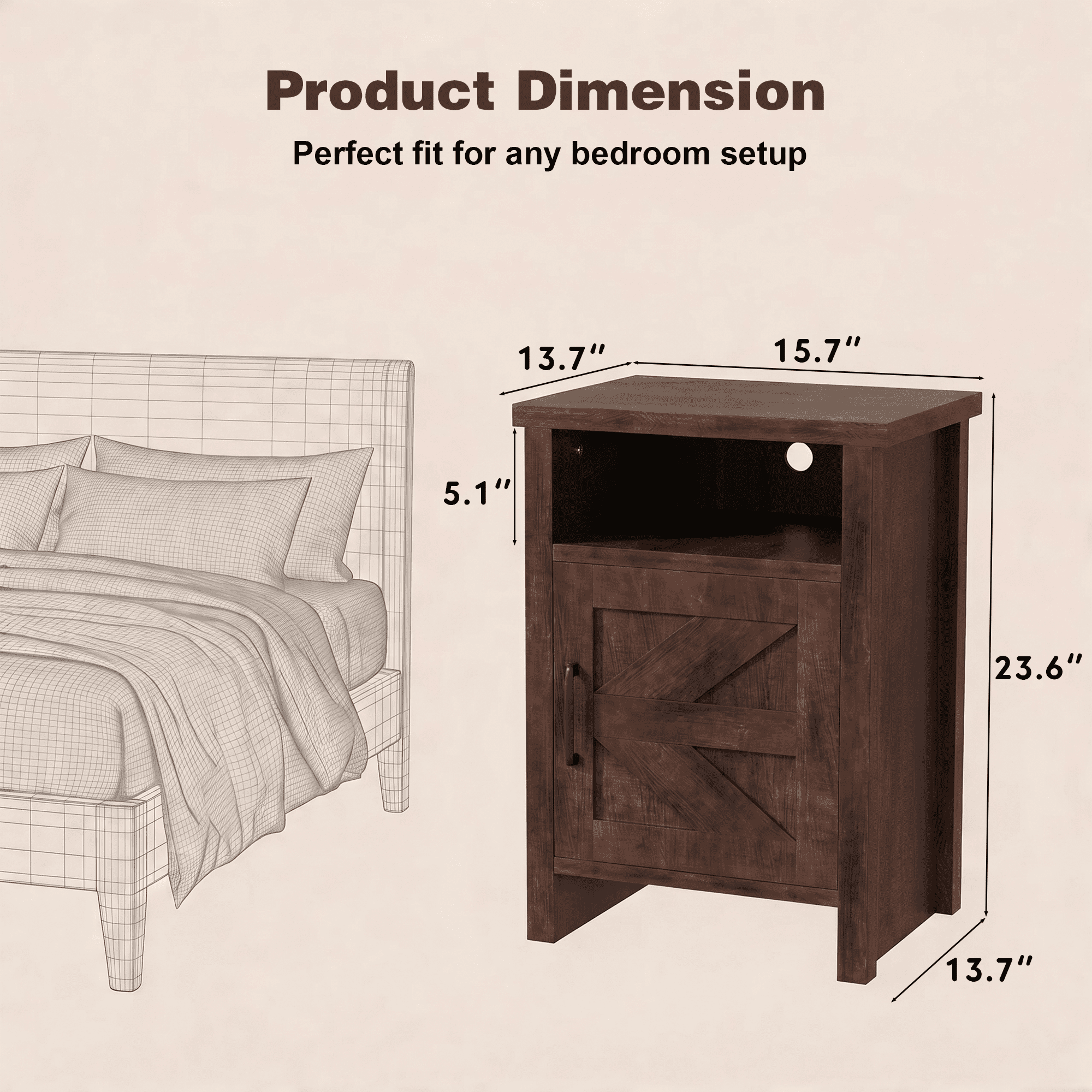 Furmax Farmhouse End Table, Nightstand with Barn Door and Shelf, Side Table for Living Room Bedroom, Dark Brown