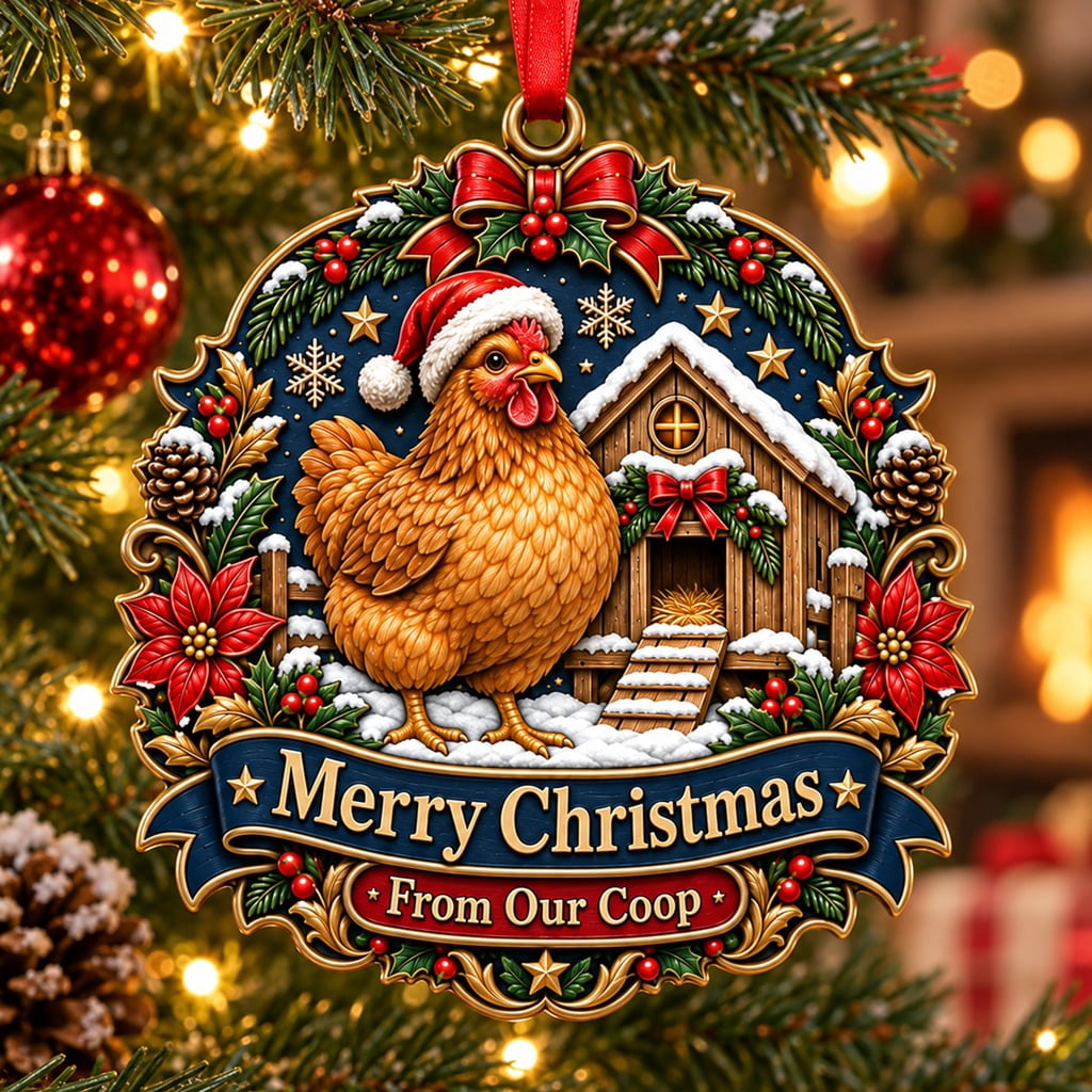 Chicken Christmas Ornament, Santa Hen and Snowy Coop Tree Hanging for ...