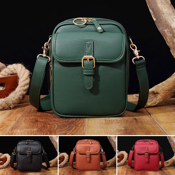 HEVIRGO Unisex Crossbody Bag with Adjustable Strap Faux Leather Retro Postman Bag with Anti-theft Zipper 10 Card Slots Mini Bag for Daily Use Travel