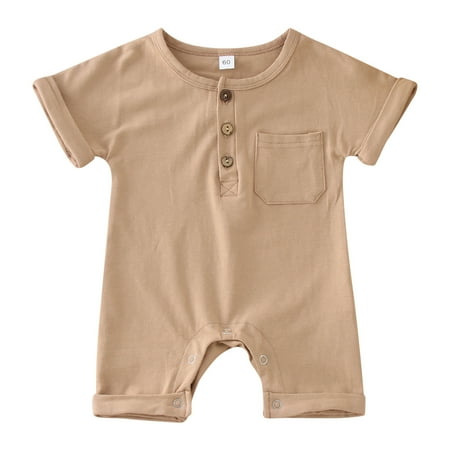 

MANHUJI Preemie Clothes Girls Infant Girls Boys Short Sleeve Solid Colour Romper Newborn Bodysuits Jumpsuit Baby Boy Stuff Baby Boy Items 3-6 Month Sleepers (Khaki 60)