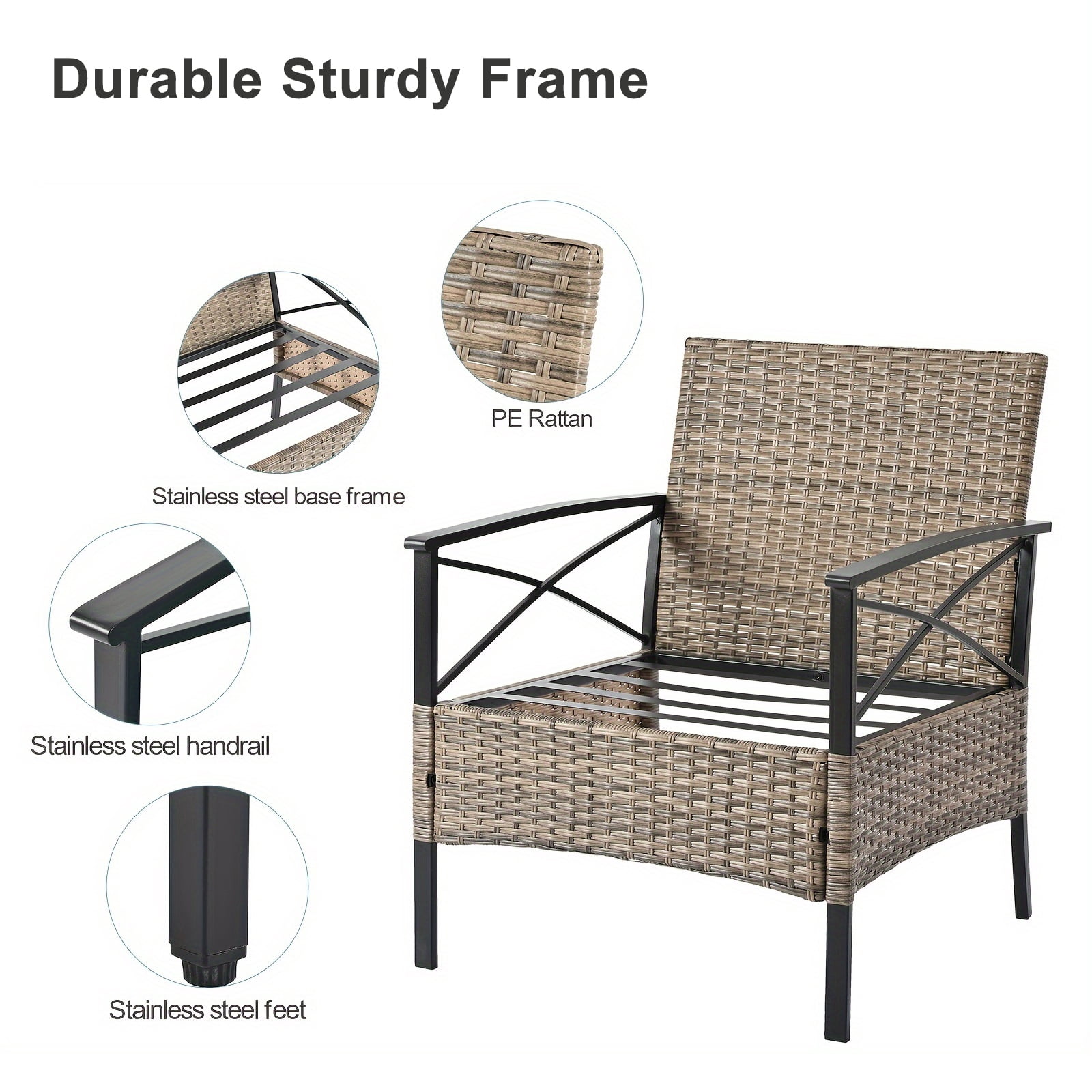 Highsound 4 Pcs Patio Rattan Wicker Furniture set, Outdoor Sectional Sofa Set with Large Coffee Table, Blue