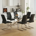 thumbnail image 3 of LUFTUT 63" L Glass Dining Table Set for 6, Modern Rectangular Tempered Glass Table, X-Base Silver Chrome Legs, 6 Black PU Leather Chairs for Dining Room, 3 of 10